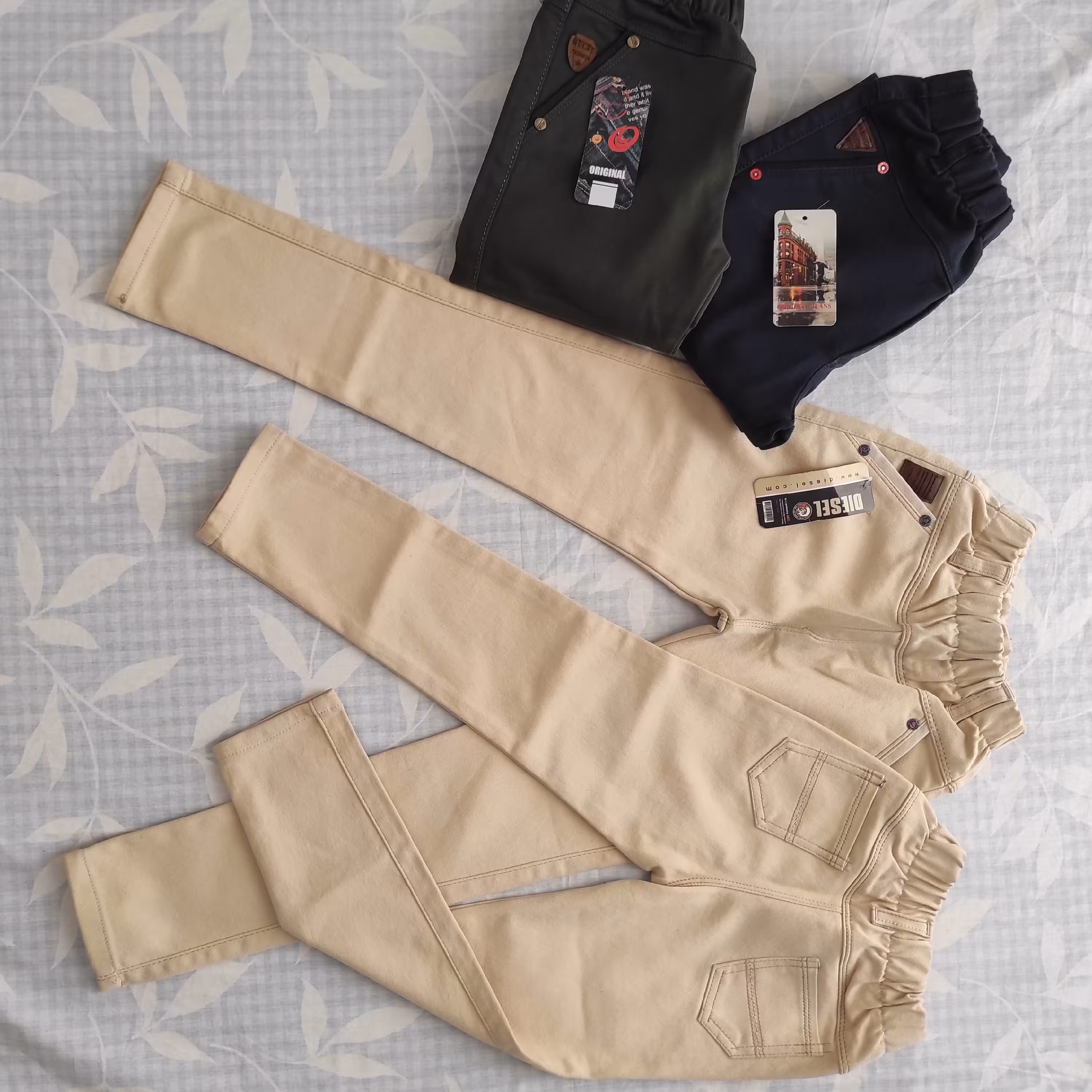 شلوار کتان کشی پسرانه و دخترانه، کمر کش، رنگ یشمی، تک سایز 85