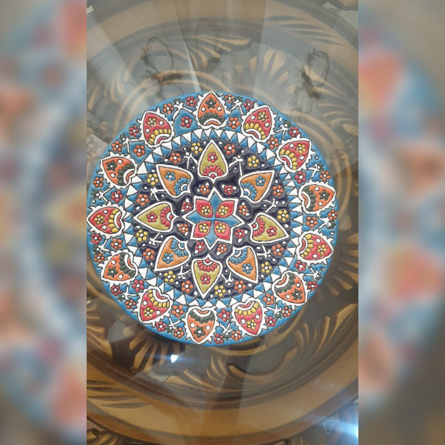 ست دو عددی بشقاب دیوار کوب سفالی میناکاری