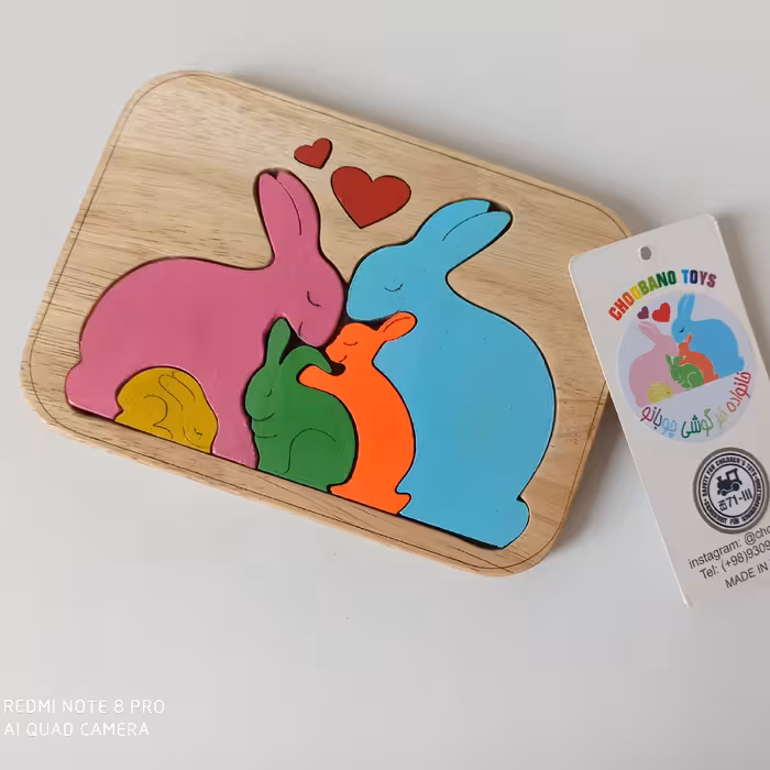 پازل خانواده خرگوشی چوبانو چوب طبیعی و رنگ گیاهی