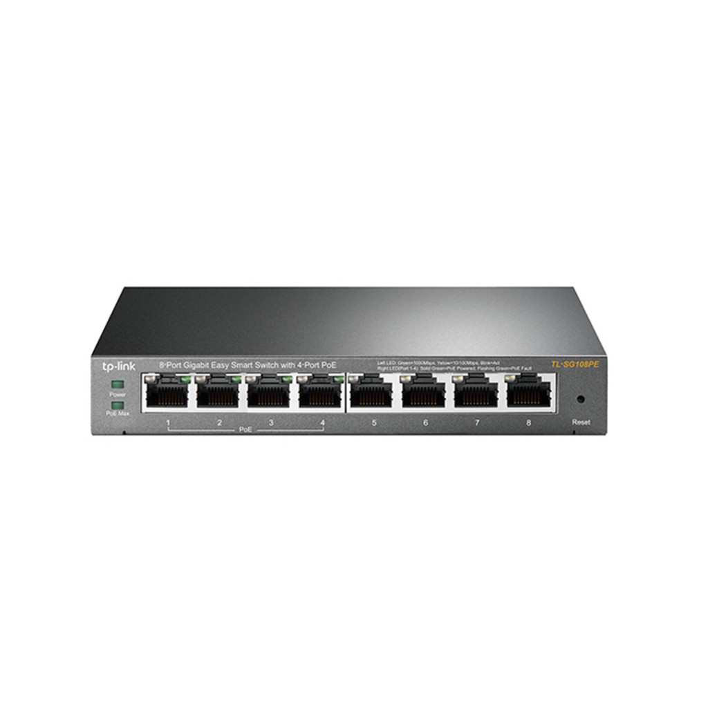 قیمت و خرید سوییچ شبکه 8 پورت با 4 پورت PoE تی پی لینک مدل TL-SG108PE | نت ران