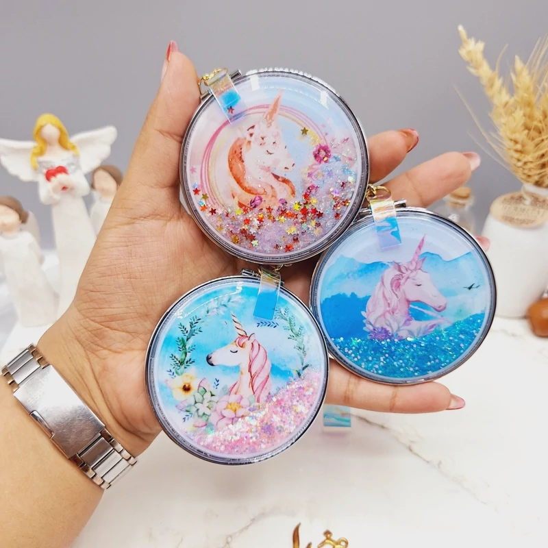 آینه شاین اکلیلی دایره ای طرح اسب تک شاخ به همراه آویز قفلی