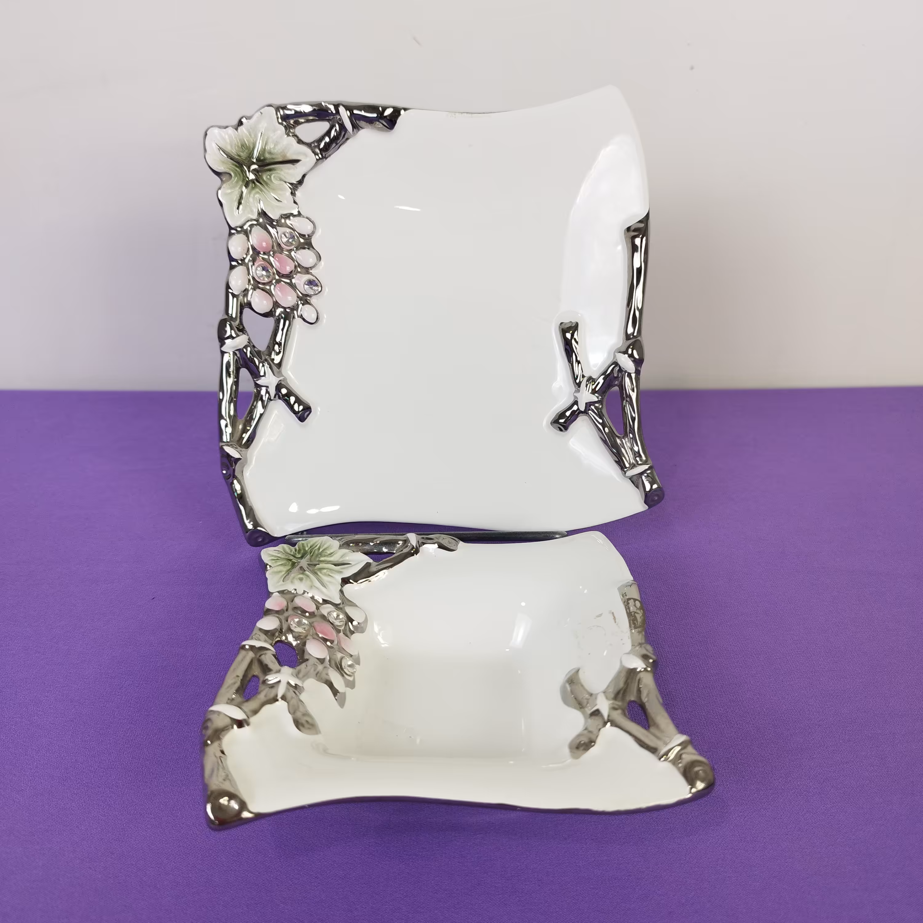 ست پیاله و پیش دست انگوری سرامیک کد 3322 بسته 6 ب اضافه 6 عددی