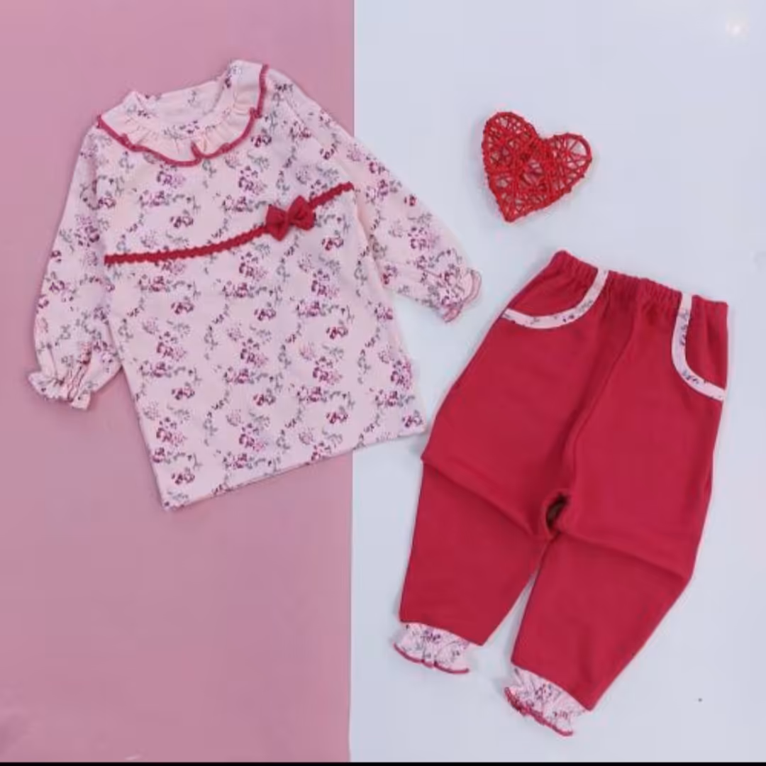 بلوز شلوار گل سرخی