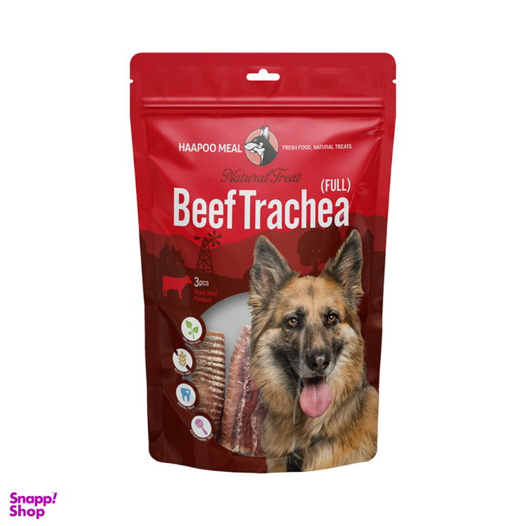 تشویقی سگ هاپومیل مدل نای لوله ای گاو کامل Beef Trachea Full بسته 3 عددی