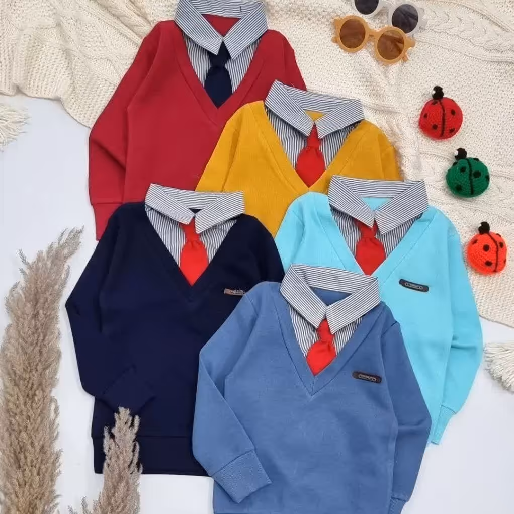 بلوز دویقه پسرانه کبریتی مدل کراواتی پاییزه یلدایی  سایز  50 تا 65 ( ارسال رایگان ) 