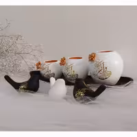 شمعدان سه تایی سفالی همراه با کفی و مرغ آمین با طرح وان یکاد... بدون کفی