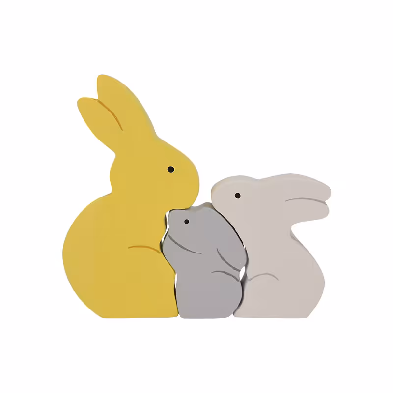 اسباب بازی چوبی طرح پازل خانواده خرگوش مدل MKT26-E مجموعه 3 عددی