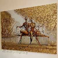 تابلو نقاشی رنگ روغن کار شده با مایع مطلا کاری