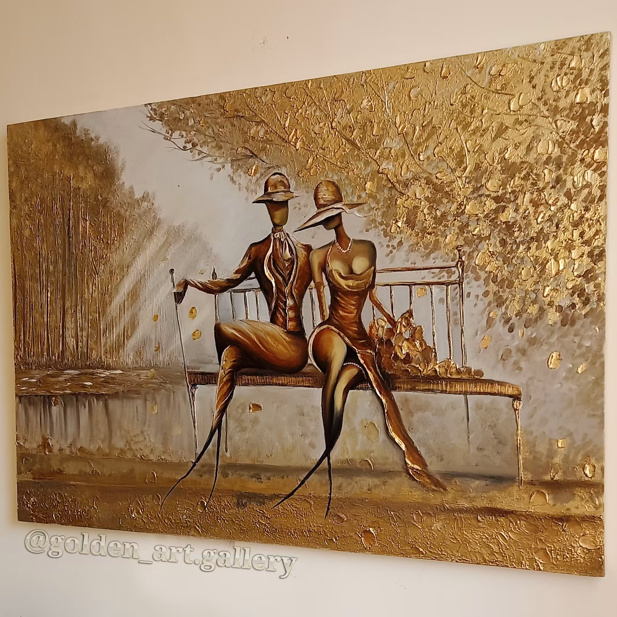 تابلو نقاشی رنگ روغن کار شده با مایع مطلا کاری