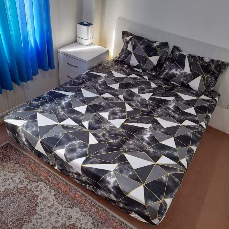 پارچه ملحفه نخ پلی استر طرح هندسی با عرض 240 سانتی متر