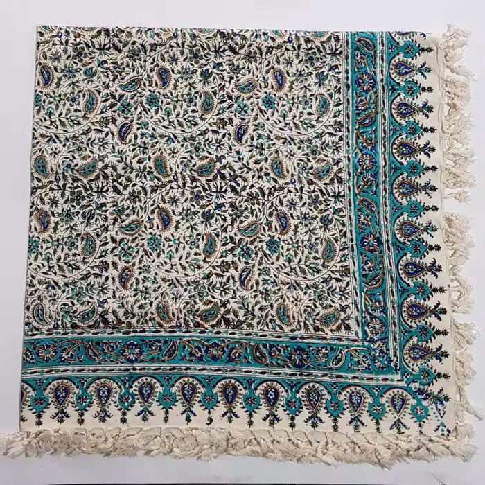 سفره ورومیزی قلمکاربته بادامی مربع100در100