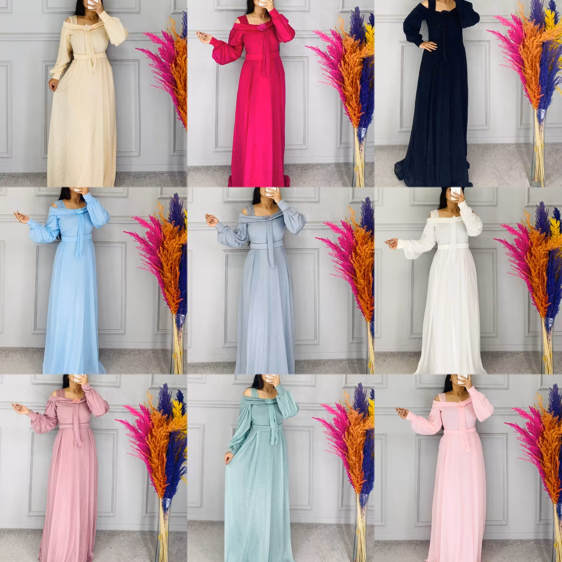 ماکسی مجلسی مدل سوریا با جنس حریر شایندار اکلیلی در سایزبندی 36 تا 50 (قبل از سفارش از غرفه دار موجودی گرفته شود)