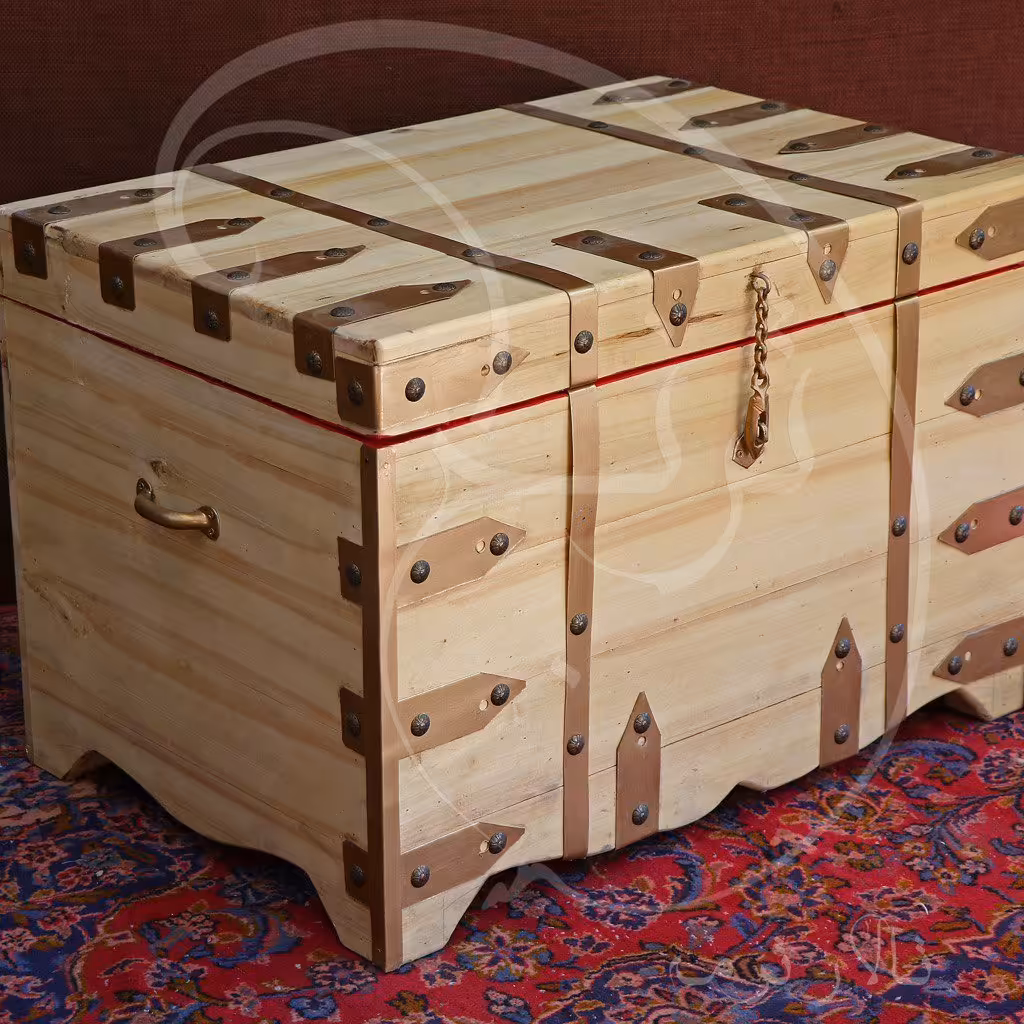 صندوقچه طرح قدیمی  سنتی چوبی بزرگ صندوق  یخدون باکس چوبی جعبه تحویل در باربری مقصد (پس کرایه)