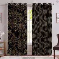 پرده چاپی طرح مشکی طلایی گل SM-14701