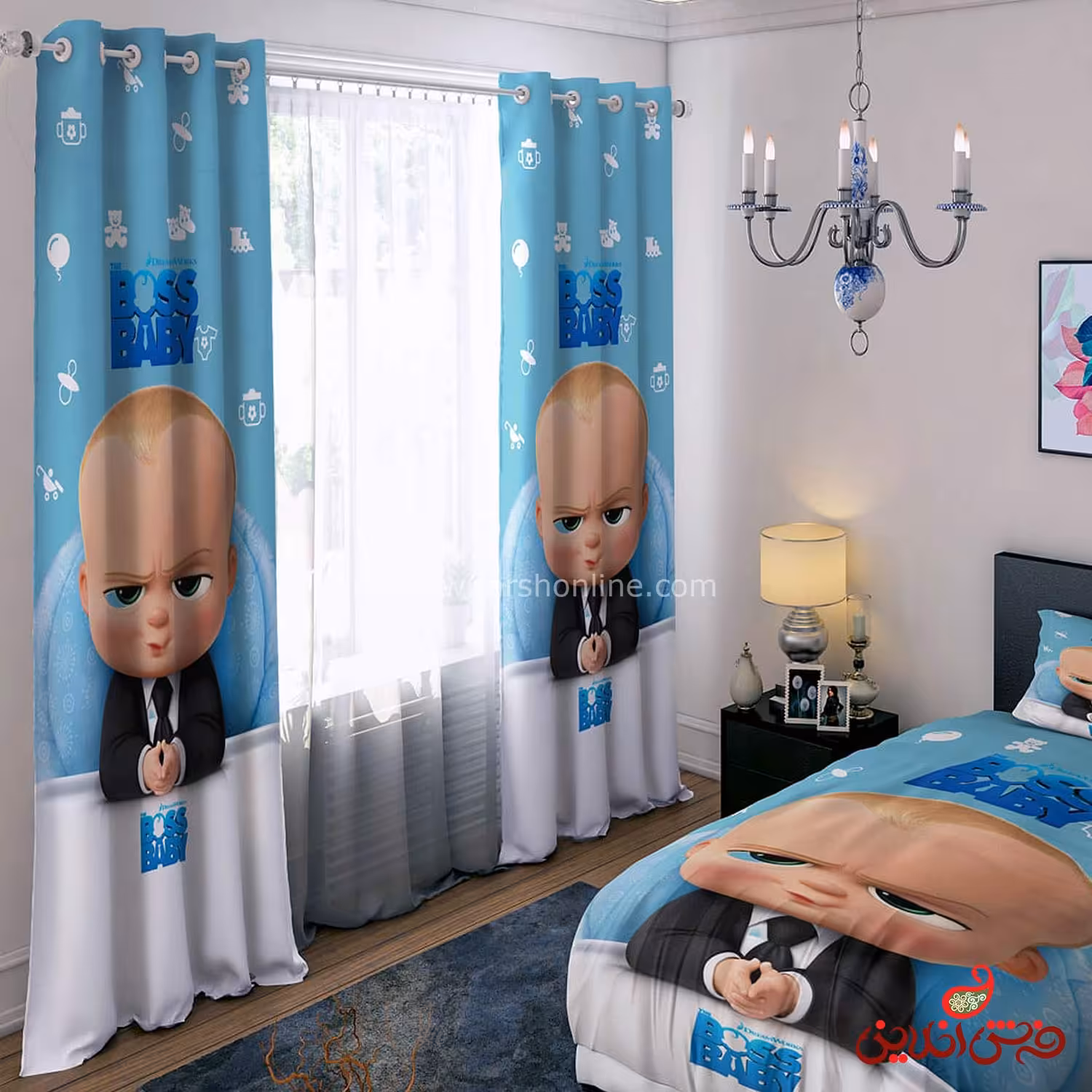 پرده 2 عددی طرح boss baby ( بچه رییس)  کد 15123/1