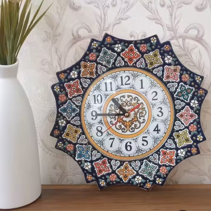 ساعت دیواری سفالی میناکاری کد 02
