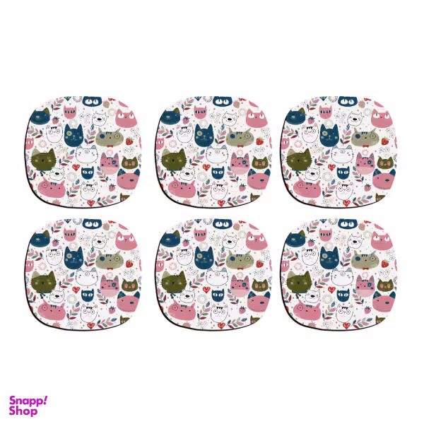 زیر لیوانی ترمه طراحان ایده مدل گربه ها کد cfp102 بسته شش عددی