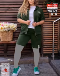 ست سه تکه سیوشرت شلوارک تی‌شرت سایز بزرگ آییلدیز