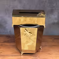 سطل و دستمال کاغذی استیل طلایی