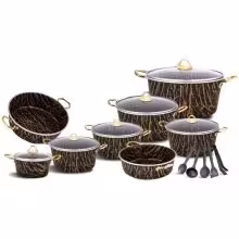 سرویس قابلمه 19 پارچه طرح چدن ماموت دسته طلایی