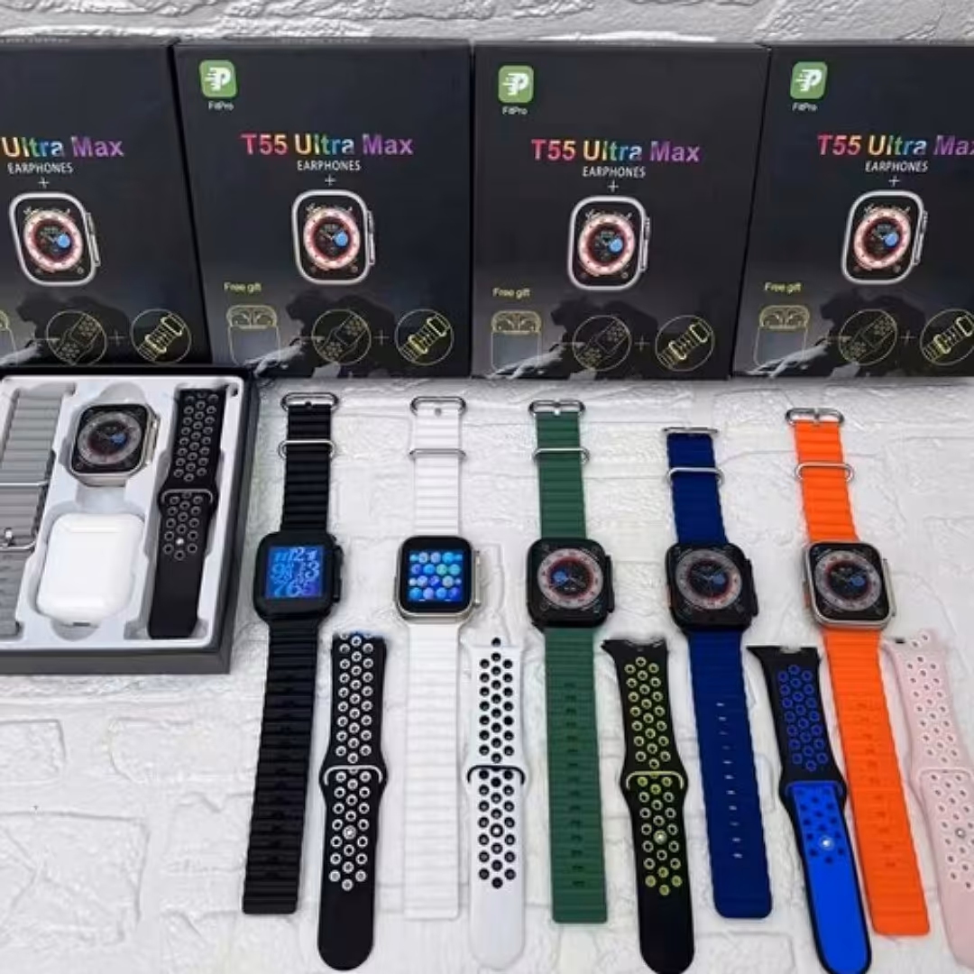 پک ساعت هوشمند و هدفون بلوتوثی T55 ultra max کیفیت عالی