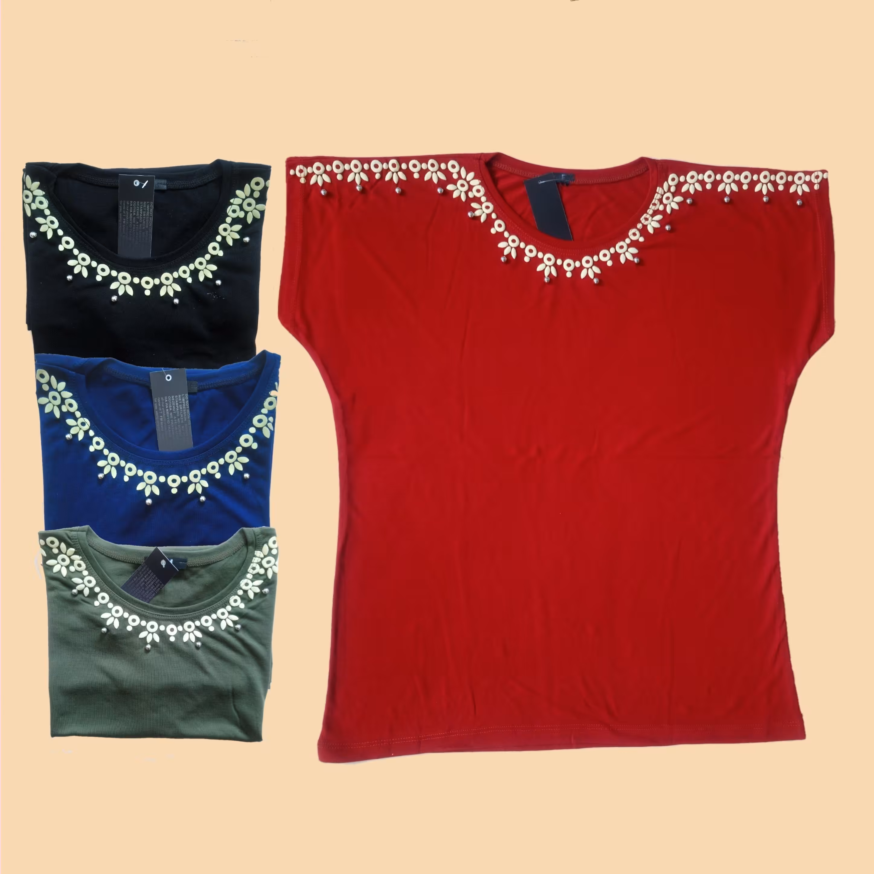 تیشرت نخی خنک و سبک طرح گل و مروارید کیفیت عالی قیمت مناسب