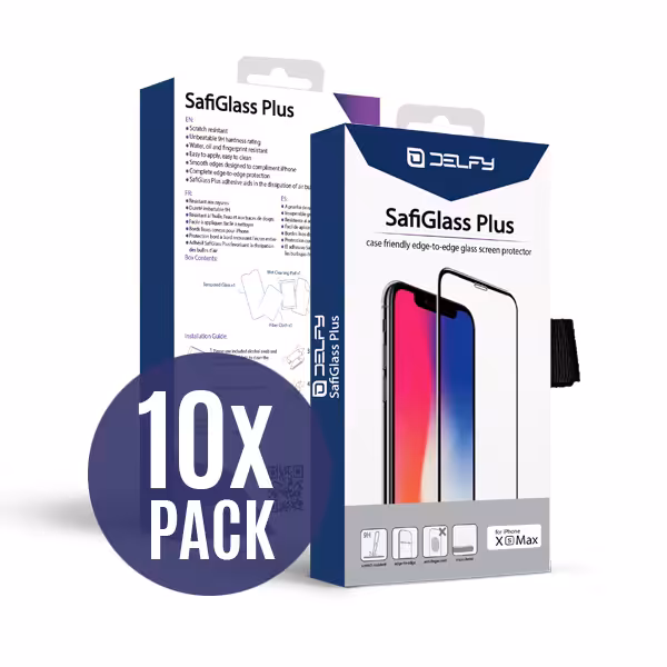 دلفی پک 10 تایی گلس محافظ صفحه نمایش مدل SafiGlass Plus آیفون ایکس اس مکس - Hiapple.ir