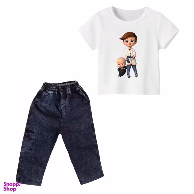 ست تیشرت و شلوارک پسرانه مدل بچه رییس رنگ سفید