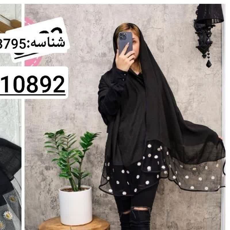 شال سوپرنخ اعلا با کیفیتی بینظیر کاملا مشکی و دور کار گان دوزی شده با دستک های بابونه کاری شیک و مجلسی