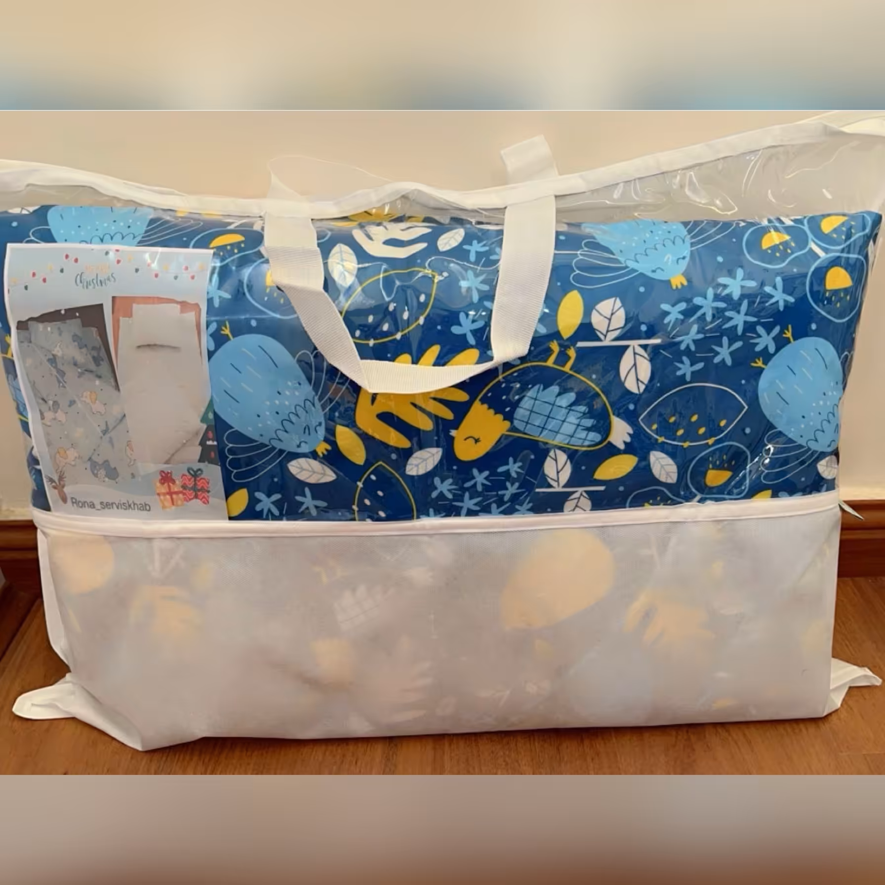 سرویس خواب 3 تکه نوزاد طرح گنجشک آبی ( تشک و لحاف و بالش الیاف)