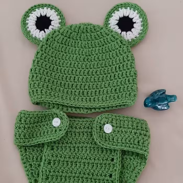 ست آتلیه دستبافت طرح قورباغه بافتنی مناسب آتلیه لیمابافت