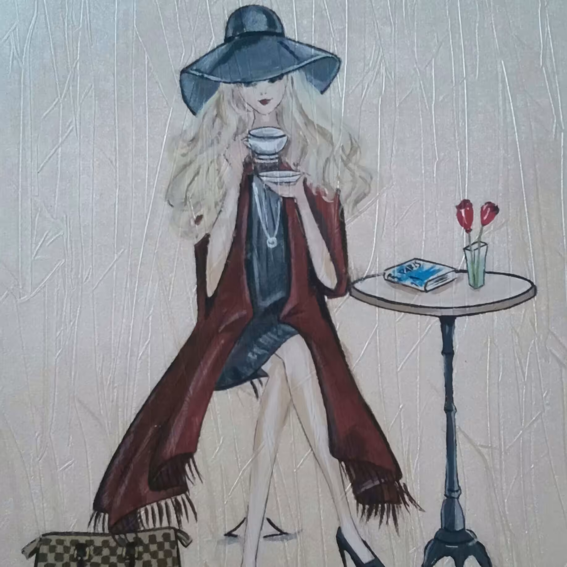 تابلو نقاشی  با گواش روی مقوا،40 در40