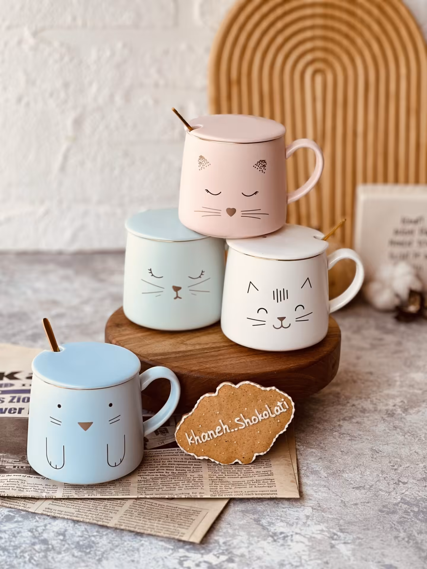 ماگ مینیمال گربه قاشق طلایی کد0049