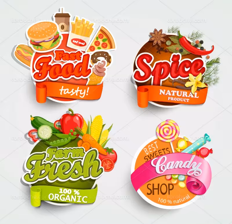 وکتور لیبل مواد غذایی | گرافیک با طعم تربچه