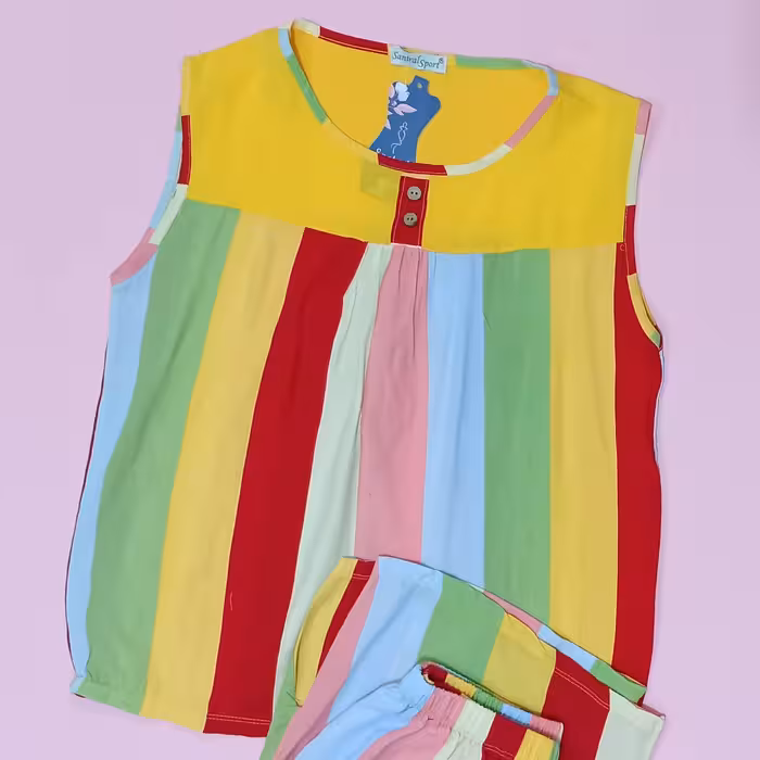تاپ شلوارک نخ تایلندی.‌رنگ پرچمی.فری سایز.بسیار خنک و لطیف