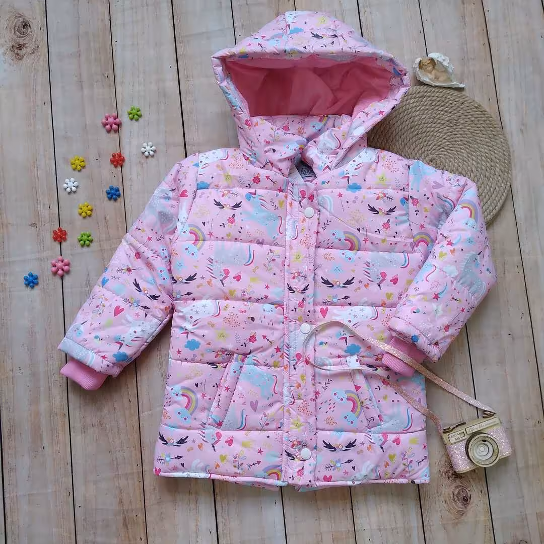 کاپشن دخترانه طرح تکشاخ  مناسب 6تا10 سال بسیار با کیفیت   کاپشن بچه گانه  