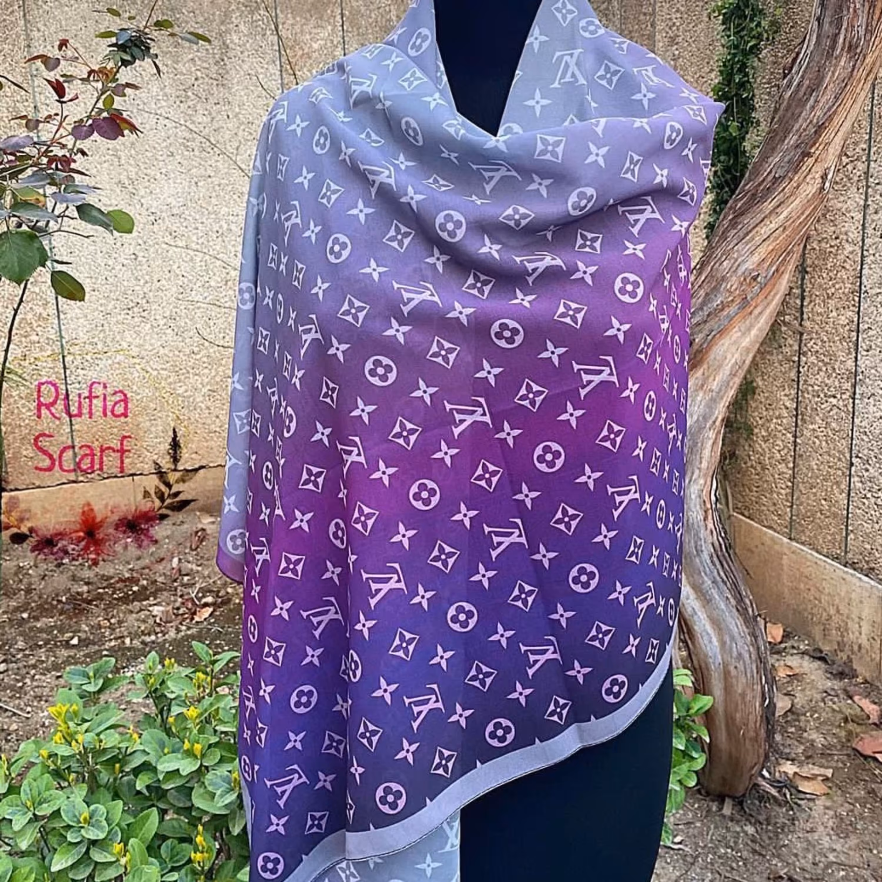 شال اسپرت حریر کرپ دور دوخت طیفی طرح ال وی 