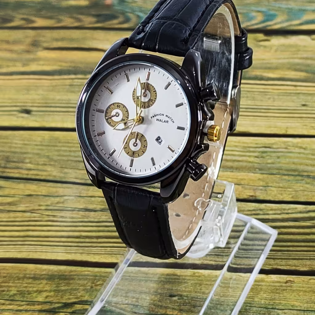 ساعت زنانه والار بند چرم مشکی  طرح 3 موتوره