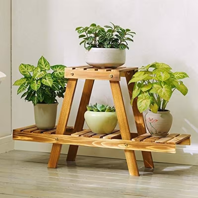 استند گلدان 4 طبقه چوبی با طول 60سانت