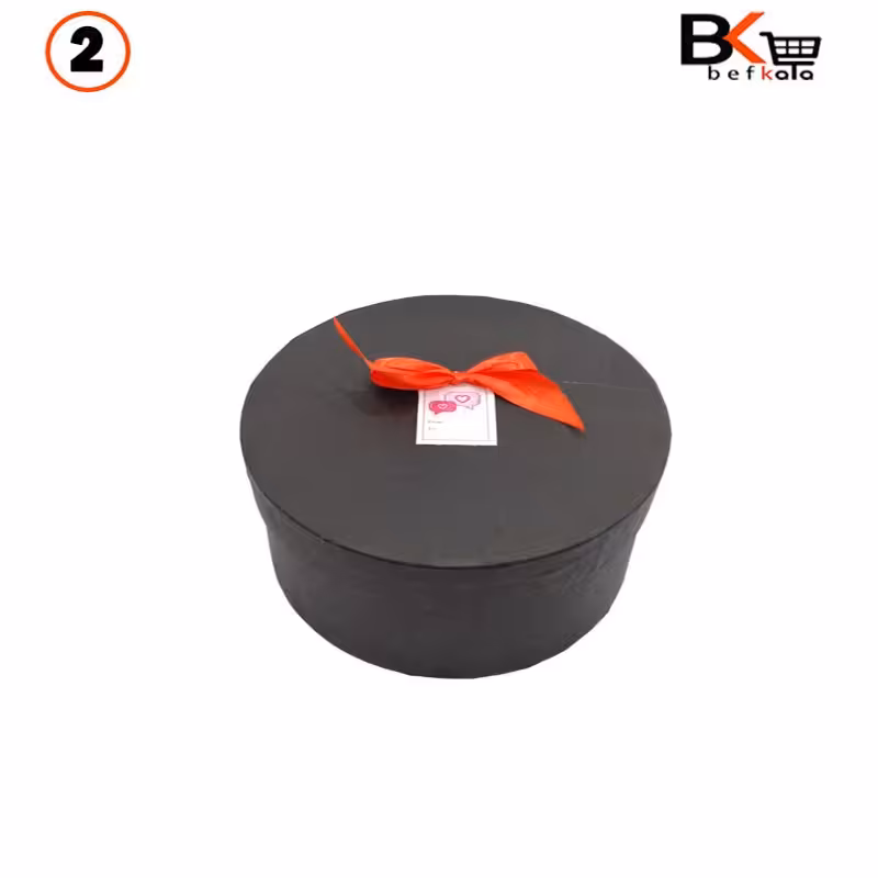 باکس کادویی دایره ای پاپیون دار مشکی سایز دو