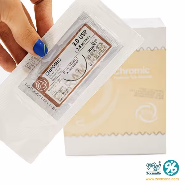 نخ بخیه کرومیک کاتگوت 2/0 با سوزن ریورس کات