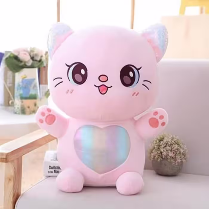 عروسک طرح گربه مدل قلبی ارتفاع 25 سانتی متر-عروسک بافتنی-عروسک دخترانه و پسرانه 