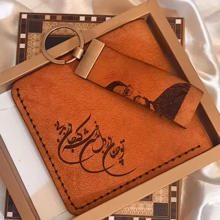 ست کیف پول جیبی و جاسویچی چرم طبیعی