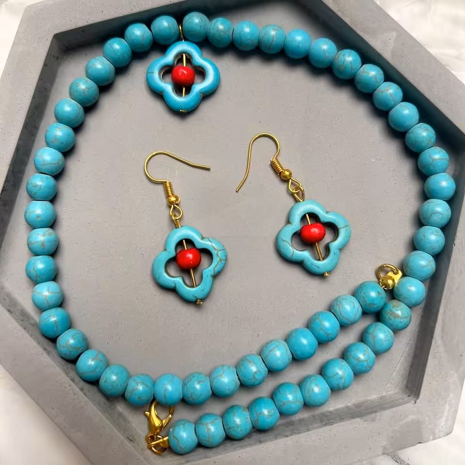 ست گردنبند و گوشواره فیروزه گل