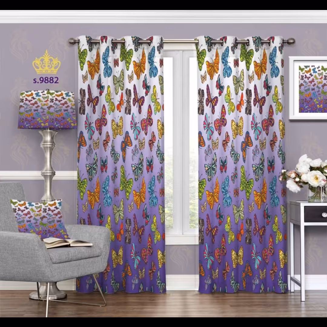 پرده پذیرایی دو قواره طرح پروانه کد S9882