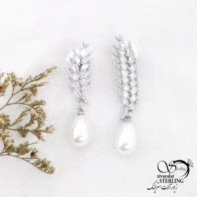 گوشواره جواهری آویز مرواریدی کد 14609