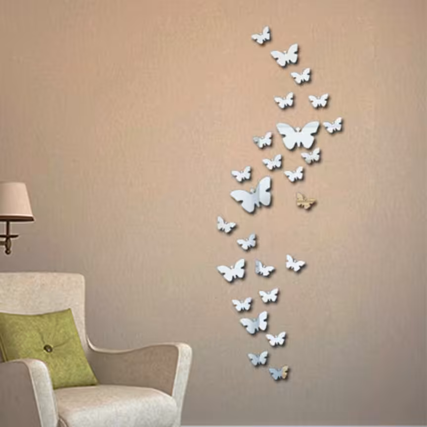 آینه دکوری 23 تیکه کوچک (طلایی و نقره ایی) آیینه دکوری طلقی همراه چسب مخصوص