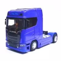 اسباب بازی - ماکت کامیون - کشنده اسکانیا Scania S730 - S730 - فلزی - کلگی متحرک - عقبکش، موزیکال، چراغدار - رنگ آبی نفتی
