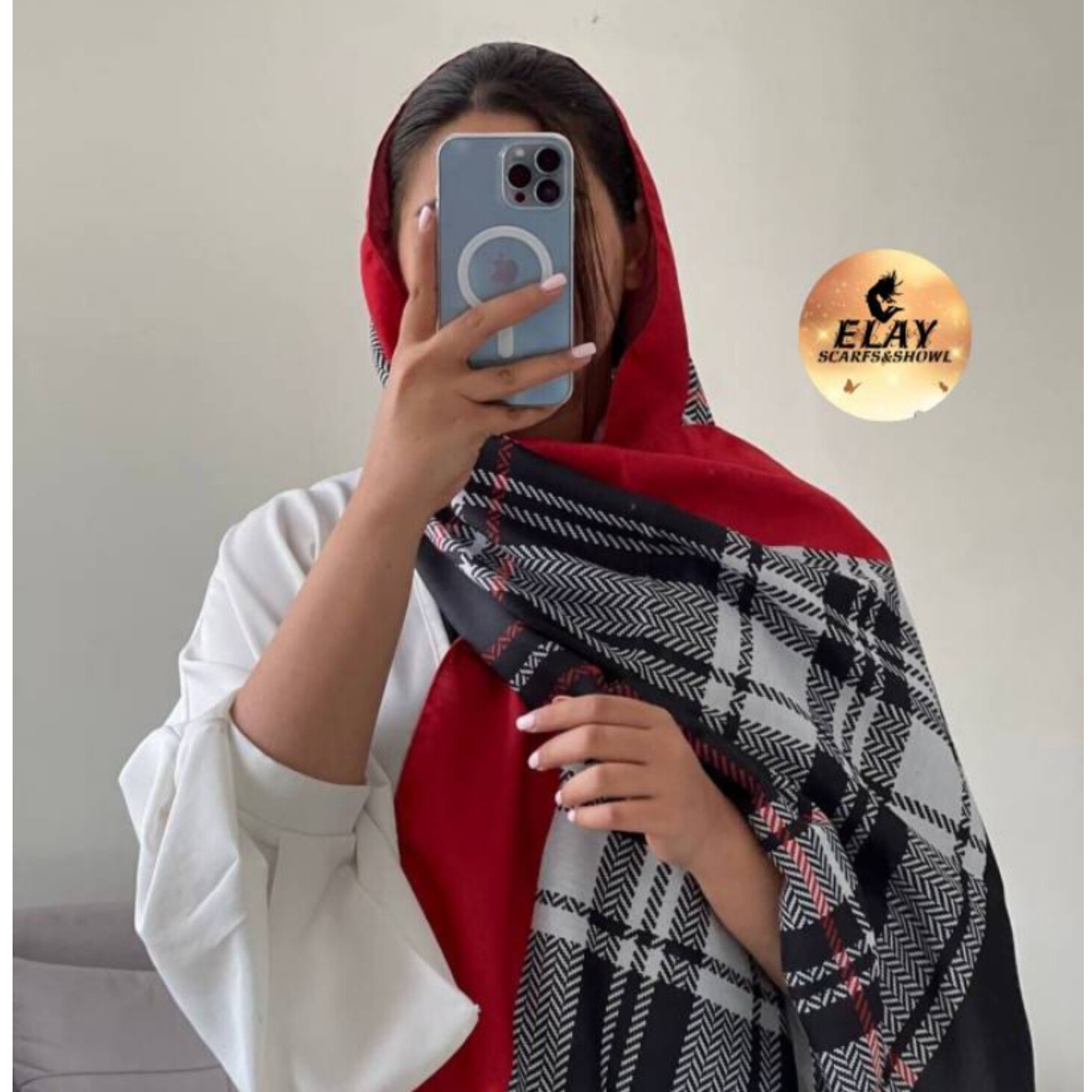 شال حاشیه قرمز طرح جناقی نخی اعلا چهارفصل کیفیت تضمین شده