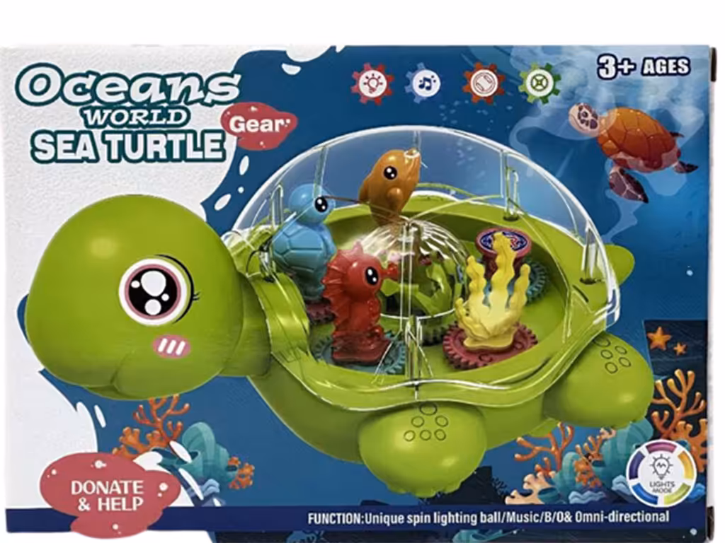 لاک پشت چرخ دنده ای، موزیکال و چراغدار اسباب بازی دارای رقص نور